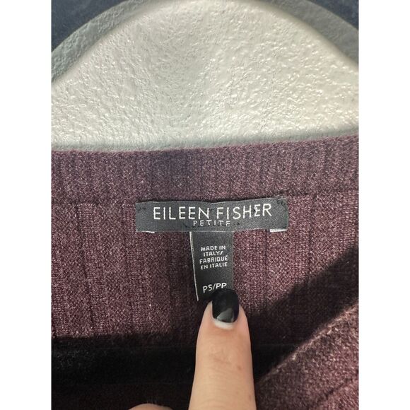 Eileen Fisher Ribbed Boatneck Cashmere Purple Sweater PS Petite Small 6 - 8 - Picture 3 of 8